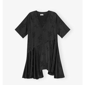 GANNI Black Floral Satin Jacquard Oversized Mini Dress NWT XXS/XS